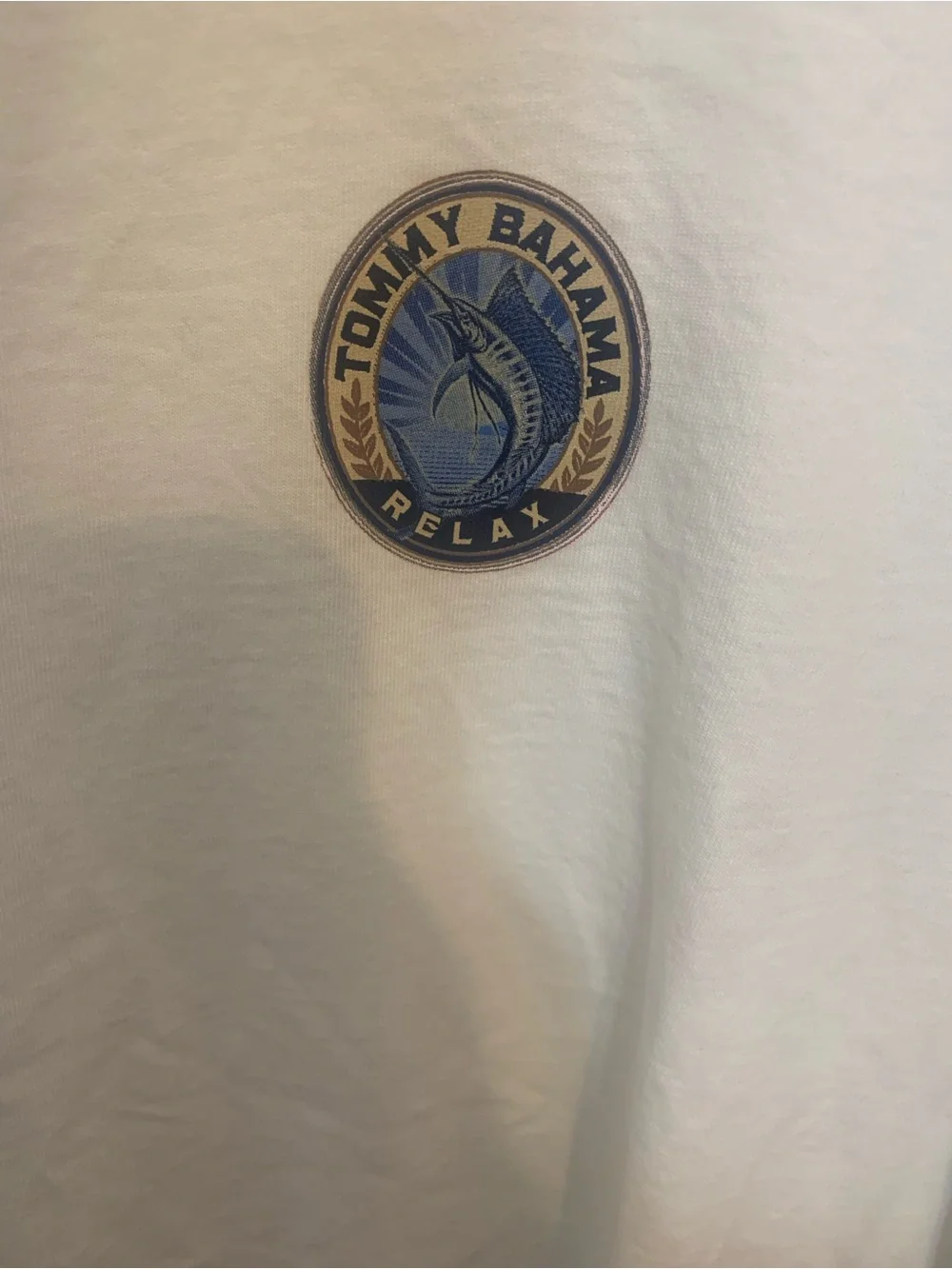 Tommy Bahama White Tee with Blue and Gold Crest - Picture 3 of 3
